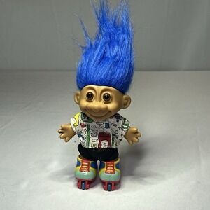 Vintage Russ 5" Troll‎ Doll - ROLLER BLADE SKATER - Blue Hair Trolls Skate